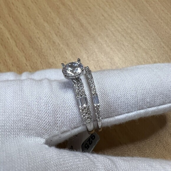 TG 925 Sterling Silver Cubic Zirconia Double Ring Women's Size 8 Rhodium Finish - Picture 15 of 16